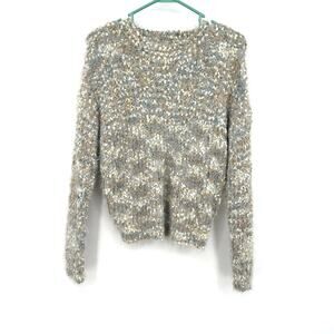 Sadie & Sage Size Small Sweater Beige Fuzzy Knit Pullover‎ Multicolor Cropped